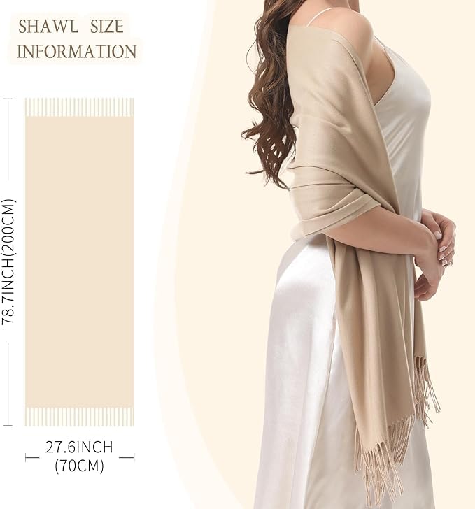 Alexvyan Beige Plain Winter Stole Warm Long Stoles Shawls Long Solid Scarves Woolen Women Casual Scarf Soft Wrap for Casual Formal Occassions- 200CM*70CM - Image 2