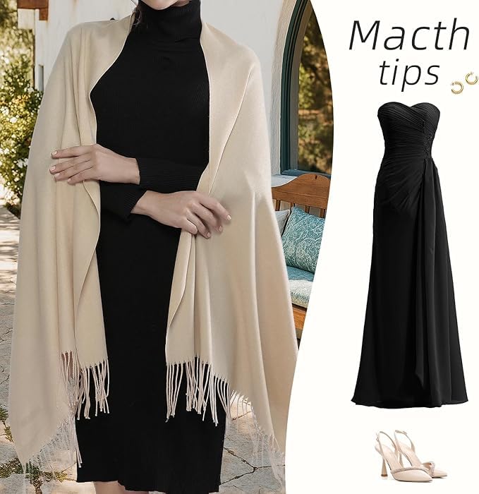 Alexvyan Beige Plain Winter Stole Warm Long Stoles Shawls Long Solid Scarves Woolen Women Casual Scarf Soft Wrap for Casual Formal Occassions- 200CM*70CM - Image 3