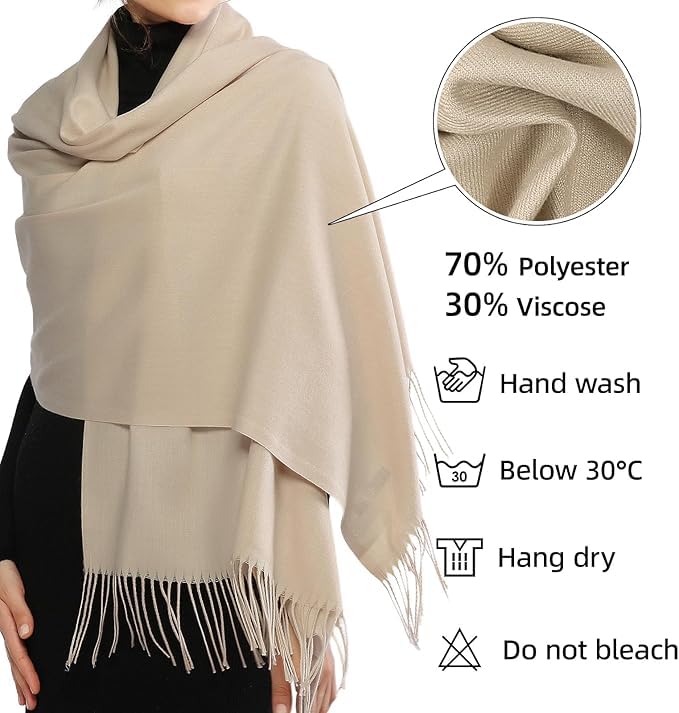 Alexvyan Beige Plain Winter Stole Warm Long Stoles Shawls Long Solid Scarves Woolen Women Casual Scarf Soft Wrap for Casual Formal Occassions- 200CM*70CM - Image 4
