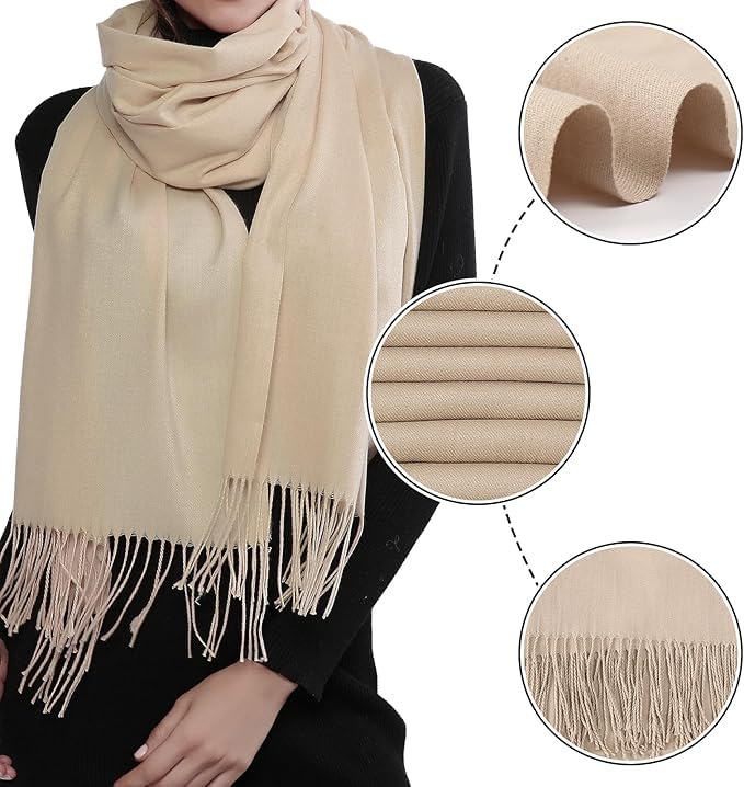 Alexvyan Beige Plain Winter Stole Warm Long Stoles Shawls Long Solid Scarves Woolen Women Casual Scarf Soft Wrap for Casual Formal Occassions- 200CM*70CM - Image 5