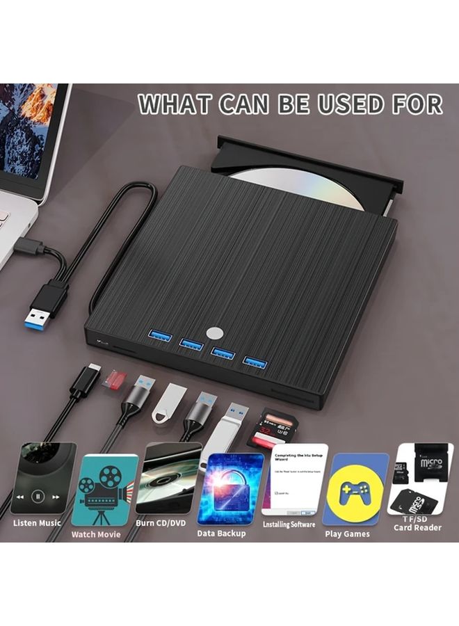 8 في 1 محرك أقراص DVD CD RW خارجي محمول بمنفذ USB 3.0 و Type-C، طراز ECD839، ملون لأجهزة الكمبيوتر المحمولة والكمبيوتر الشخصي - Image 2