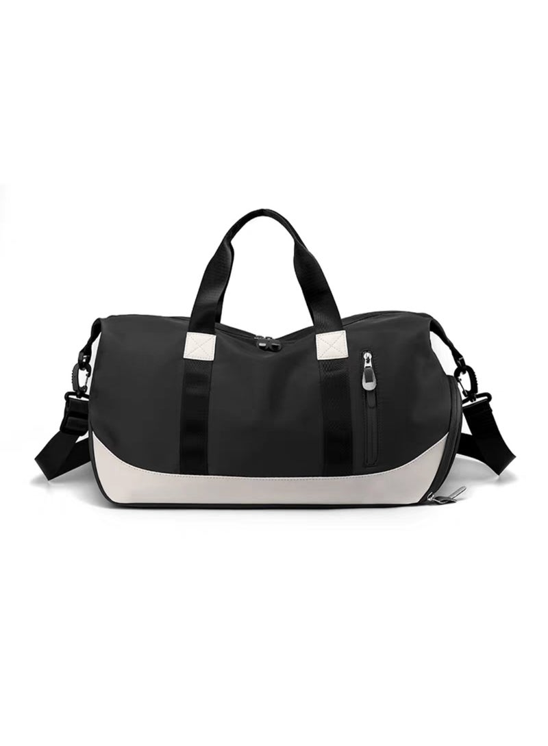 حقيبة رياضية أنيقة، حقيبة ظهر سفر متعددة الجيوب مقاومة للماء من جلد البولي يوريثان باللونين الأسود والأبيض مع حزام كتف قابل للتعديل للسفر الرياضي والاستخدام اليومي