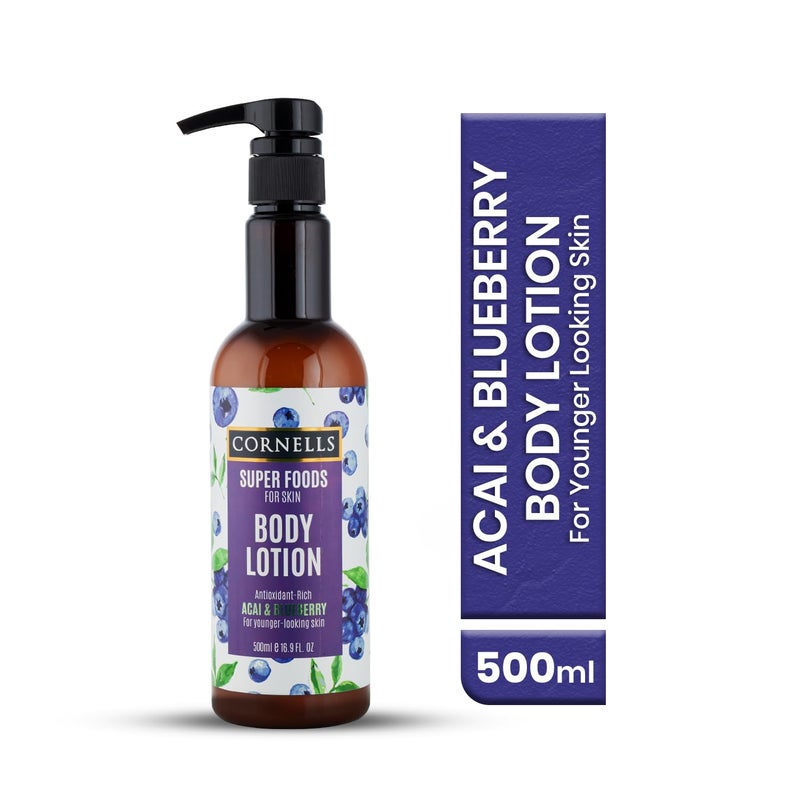 CORNELLS WELLNESS CORNELLS Super Foods Acai & Blueberry Body Lotion for Younger Looking Skin for Men & Women | Antioxidant-Rich & Moisturizing | Paraben & Sulfate Free - 500ml - Image 3