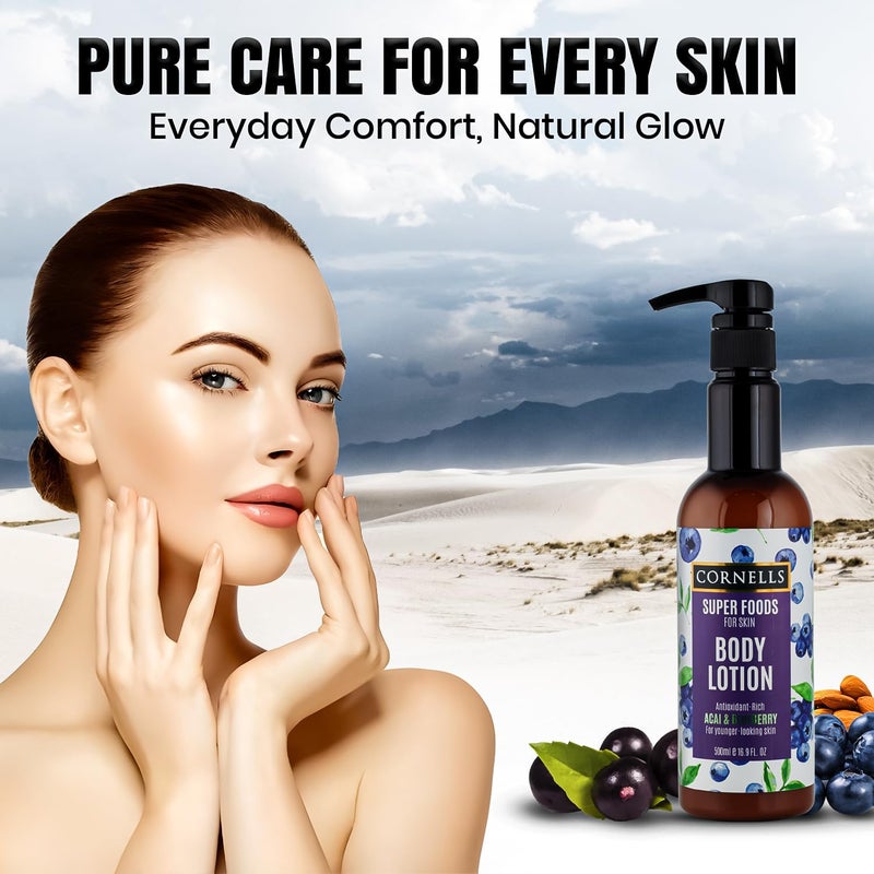 CORNELLS WELLNESS CORNELLS Super Foods Acai & Blueberry Body Lotion for Younger Looking Skin for Men & Women | Antioxidant-Rich & Moisturizing | Paraben & Sulfate Free - 500ml - Image 5