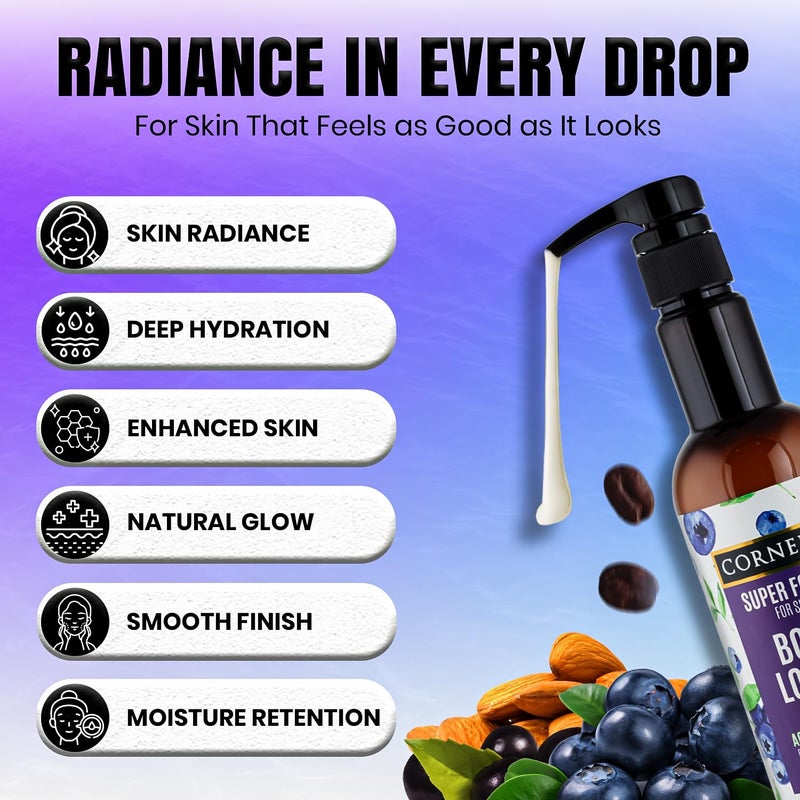 CORNELLS WELLNESS CORNELLS Super Foods Acai & Blueberry Body Lotion for Younger Looking Skin for Men & Women | Antioxidant-Rich & Moisturizing | Paraben & Sulfate Free - 500ml - Image 2