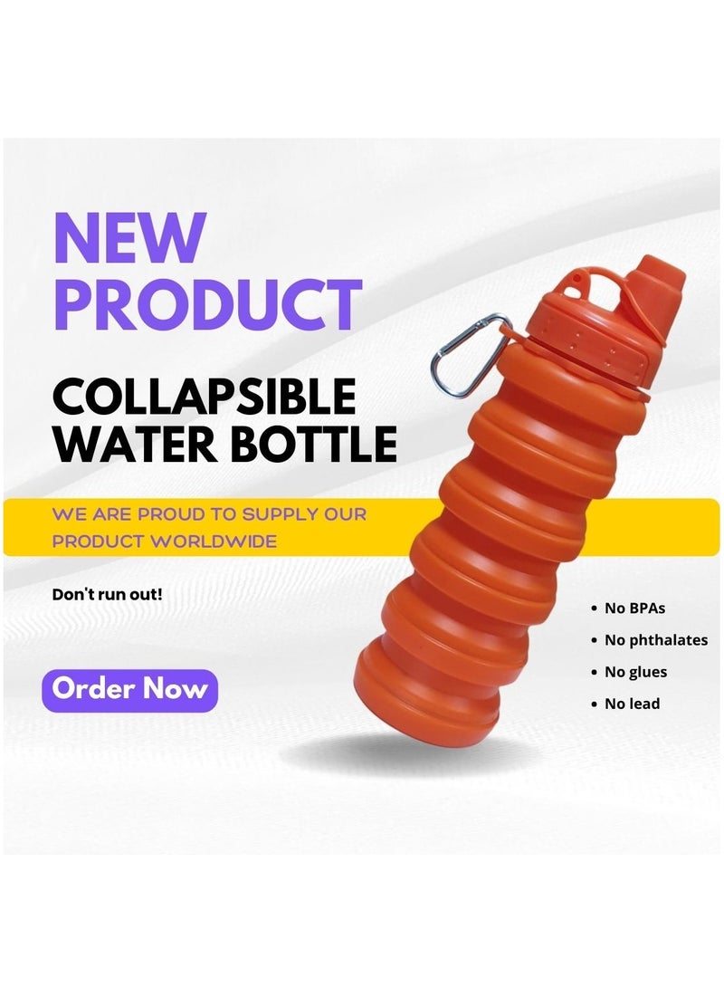 ARTC Silicone Collapsible Food Grade Water Bottle For Sports And Reusable Leakproof Foldable And Detachable BPA Free Bottle With Carabiner For Hiking, Cycling And Travel And School, Single Color - Image 4