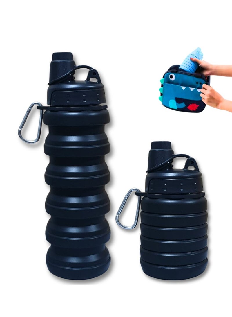 ARTC Silicone Collapsible Food Grade Water Bottle For Sports And Reusable Leakproof Foldable And Detachable BPA Free Bottle With Carabiner For Hiking, Cycling And Travel And School, Single Color - Image 1