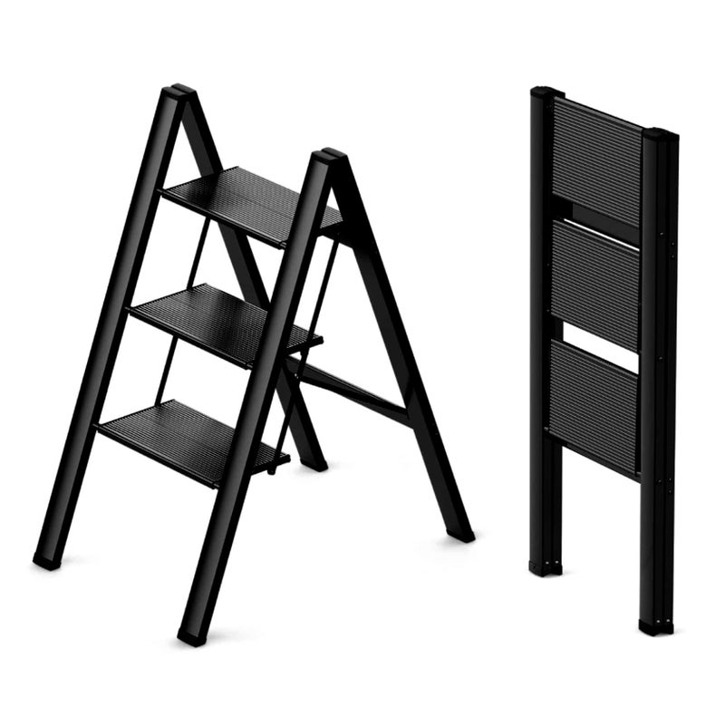 HEXAR GECKO 3 Step Ladder Folding Step Stool with Wide Anti-Slip Pedal 150kg Portable Ladders for Home and Office Use Kitchen (3 Step Ladder) - Image 1