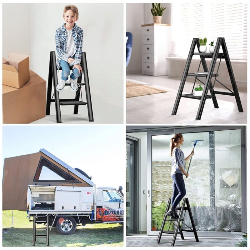 HEXAR GECKO 3 Step Ladder Folding Step Stool with Wide Anti-Slip Pedal 150kg Portable Ladders for Home and Office Use Kitchen (3 Step Ladder) - Image 5