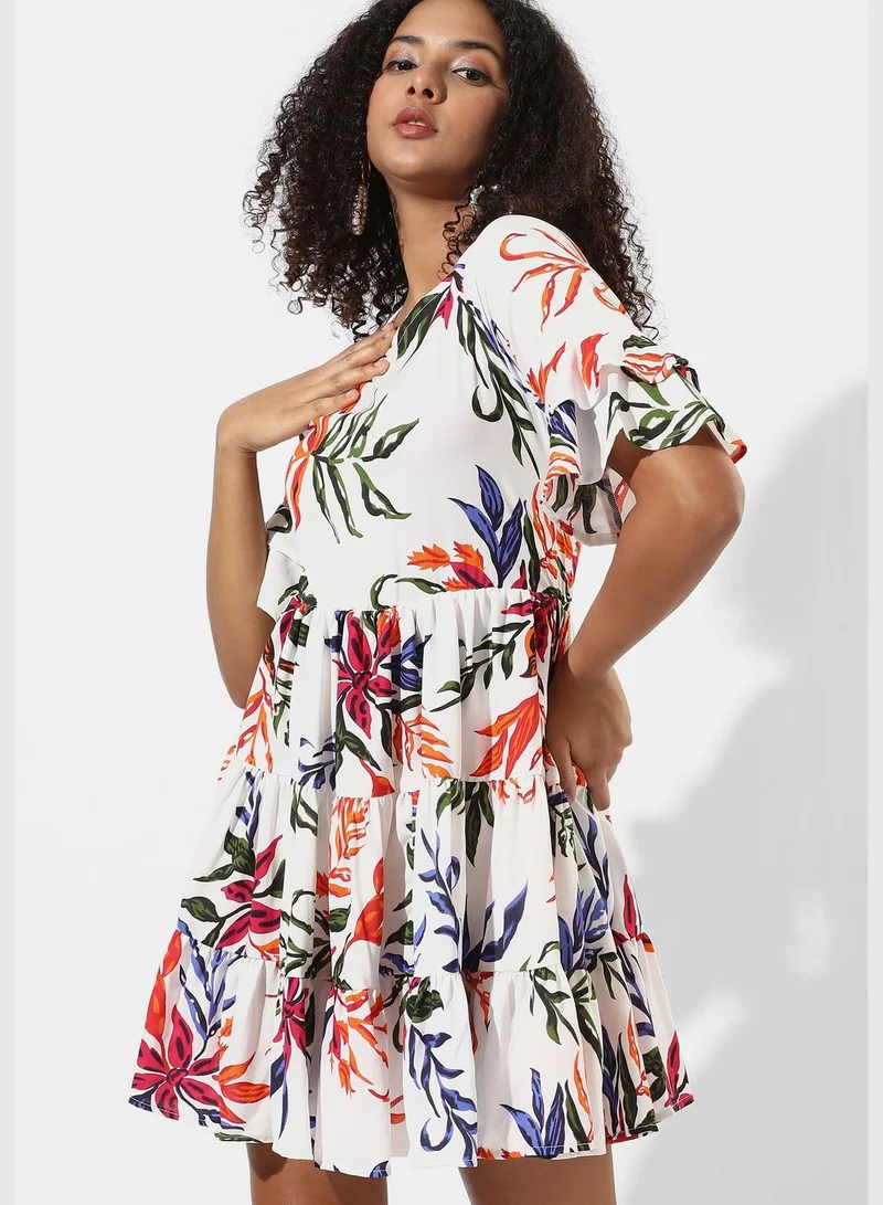 Campus Sutra Tiered Floral Dress