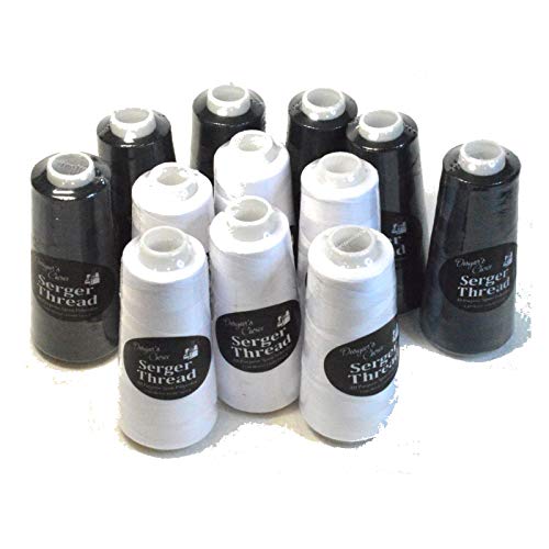Designers Choice Set of 12 Black & White Serger Thread Spools for Quilting Embroidery Overlock | 100% Polyester | 1640 Yards Each | 6 Black & 6 White - Image 1