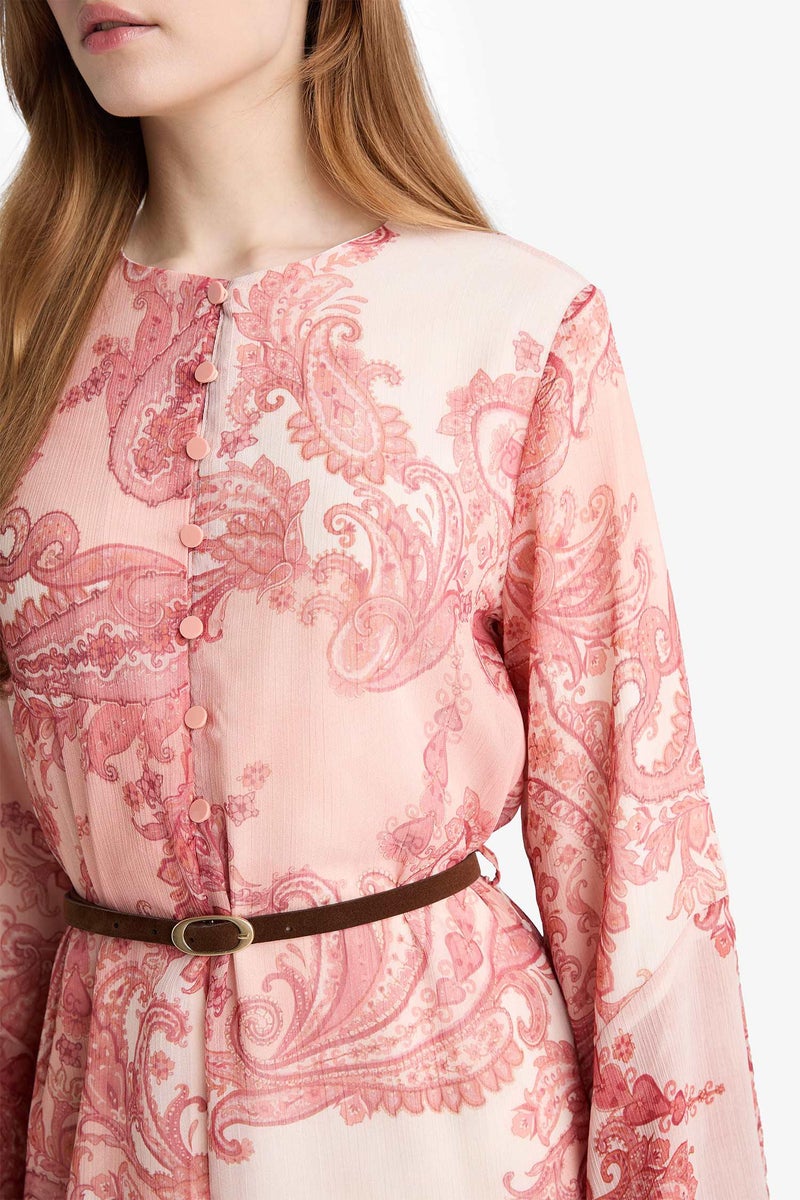 DeFacto Red Woman Fit And Flare Long Sleeve Woven Dress Casual - Image 4