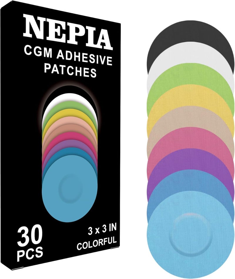 Nepia نيبيا ()، 30 قطعة من لاصقات أغشية أجهزة قياس مستوى السكر في الدم (CGM) بألوان قوس قزح | لاصق مقاوم للماء لأجهزة ديكسكوم G7/Libre1 2 3/Enlite | توفر حماية تدوم لمدة 14 يومًا | أغشية مقاومة للعرق وبملاءمة مريحة لأسلوب الحياة النشط. - Image 1