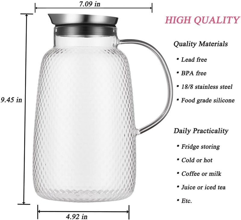 Purefold Pitcher with Lid, 78 oz Glass Jug with Stainless Steel Lid for Hot and Cold Water, Fruit Tea, Coffee Maker, Ice Tea, Juice, Pineapple Series (Clear) - Image 3