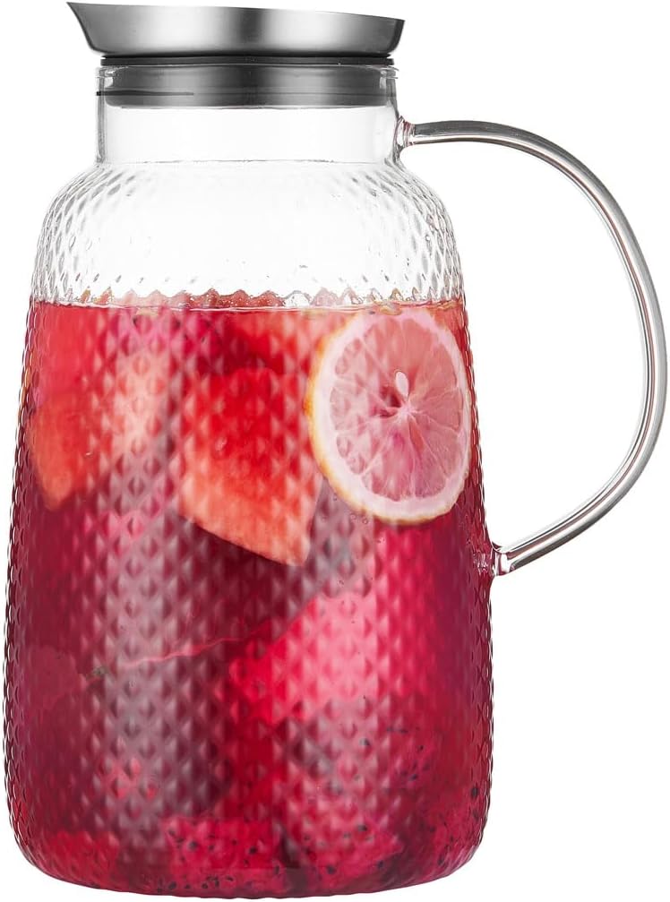 Purefold Pitcher with Lid, 78 oz Glass Jug with Stainless Steel Lid for Hot and Cold Water, Fruit Tea, Coffee Maker, Ice Tea, Juice, Pineapple Series (Clear) - Image 1