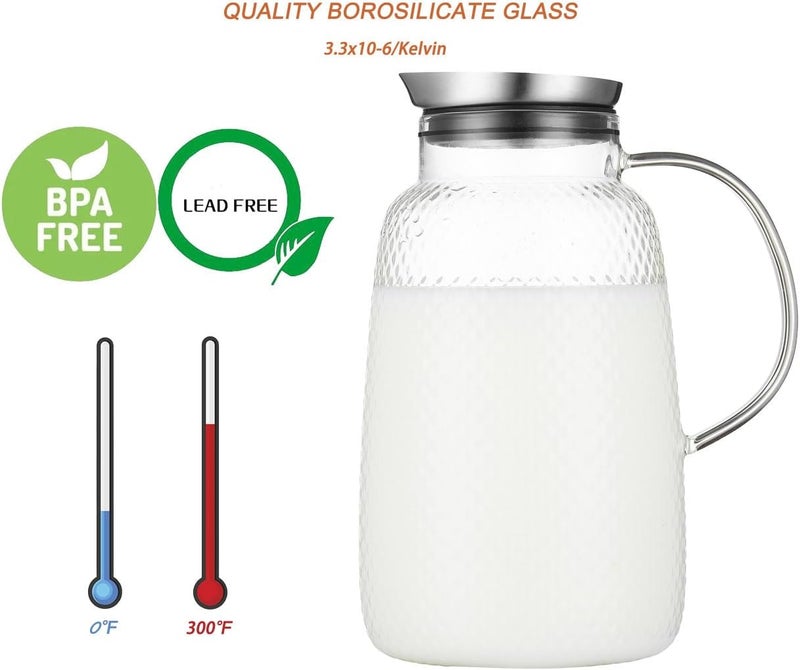 Purefold Pitcher with Lid, 78 oz Glass Jug with Stainless Steel Lid for Hot and Cold Water, Fruit Tea, Coffee Maker, Ice Tea, Juice, Pineapple Series (Clear) - Image 2