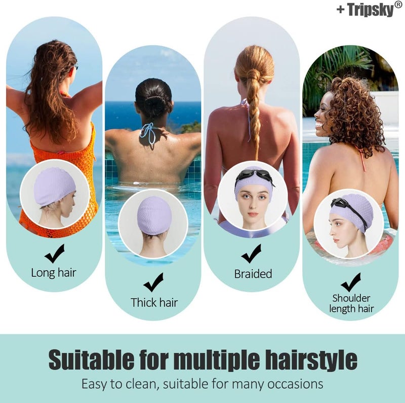 Tripsky Silicone Swim Cap,Comfortable Bathing Cap Ideal for Curly Short Medium Long Hair, Swimming Cap for Women and Men, Shower Caps Keep Hairstyle Unchanged… - Image 3