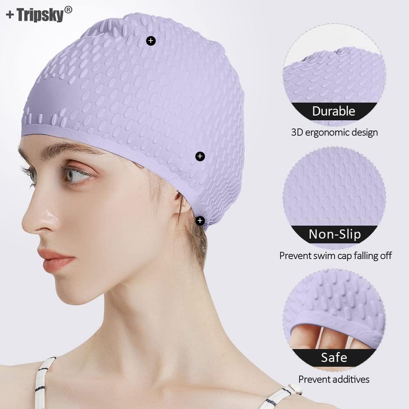 Tripsky Silicone Swim Cap,Comfortable Bathing Cap Ideal for Curly Short Medium Long Hair, Swimming Cap for Women and Men, Shower Caps Keep Hairstyle Unchanged… - Image 2