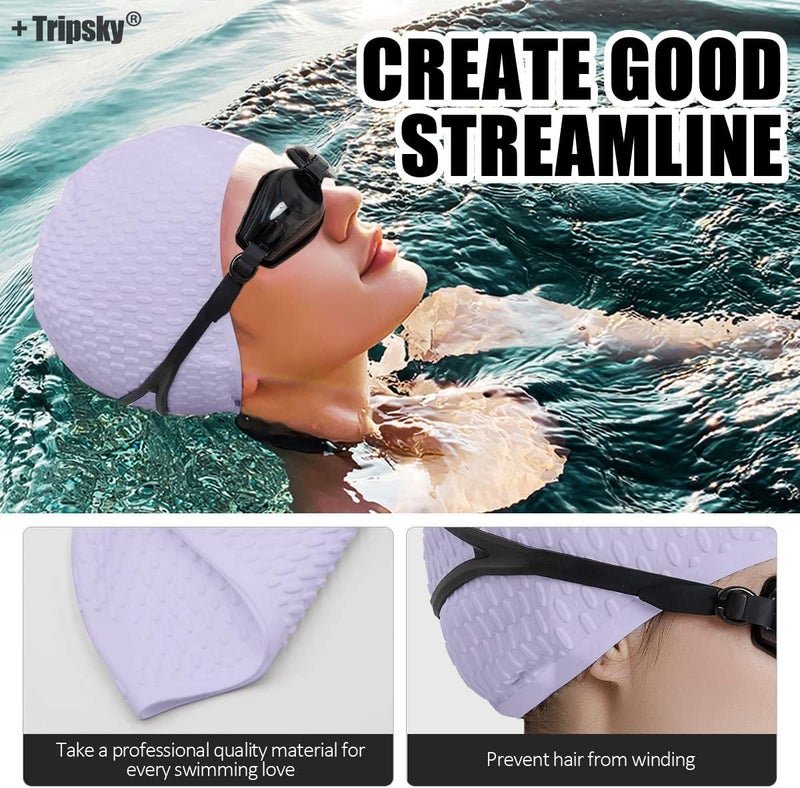 Tripsky Silicone Swim Cap,Comfortable Bathing Cap Ideal for Curly Short Medium Long Hair, Swimming Cap for Women and Men, Shower Caps Keep Hairstyle Unchanged… - Image 4