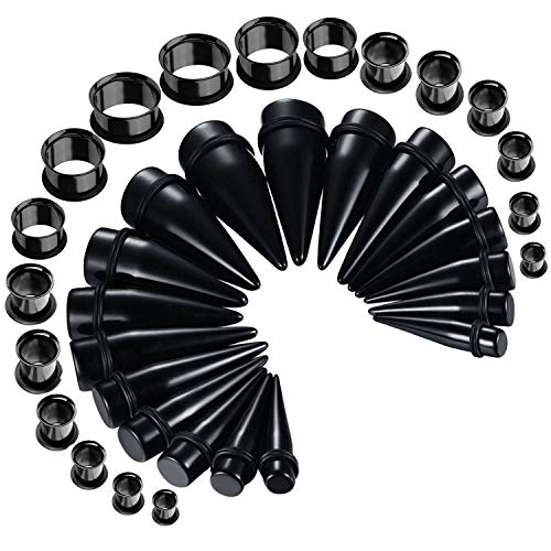 BodyJ4You 36PC Ear Stretching Kit - 00G-25mm Big Gauges - Black Surgical Steel Single Flare Tunnels Plugs Acrylic Tapers - Stretchers Weights Expanders Eyelets - Image 1