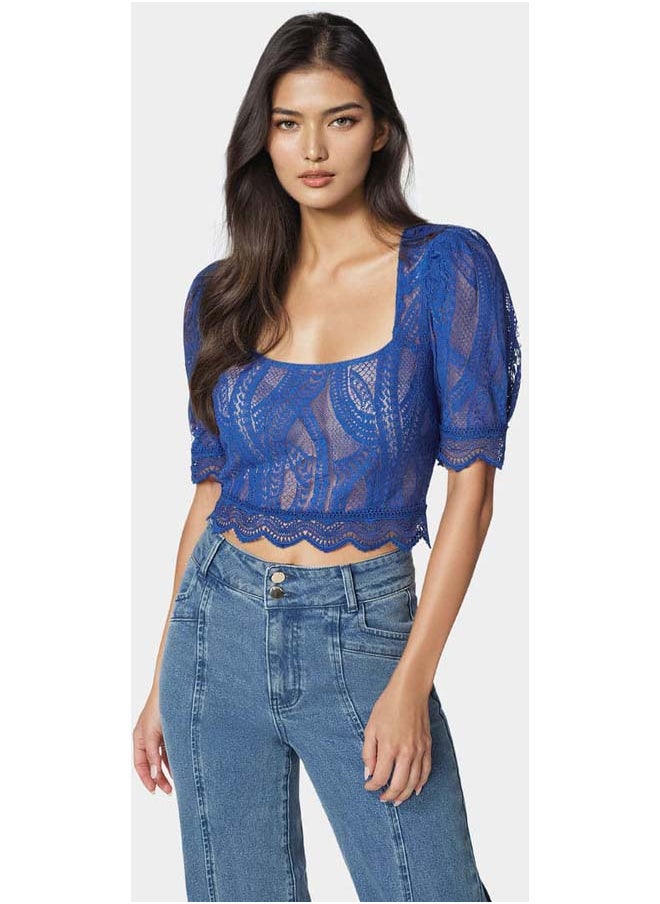 bebe Scallop Hem Lace Trapeze Neck Top  - Image 2