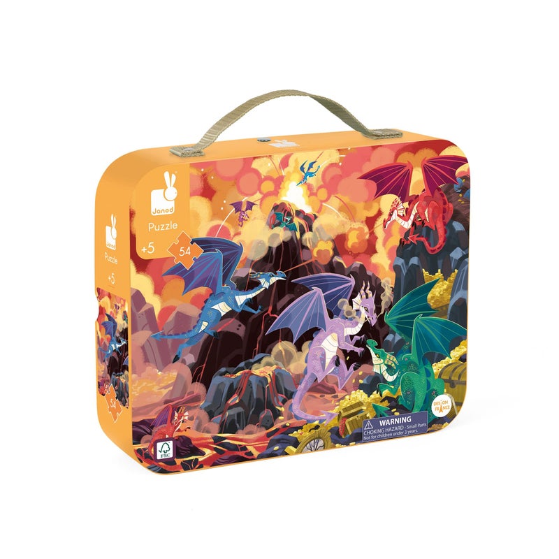 Janod 54 Piece Childrens Jigsaw Puzzle Fiery Dragons Giftable Carrying Case with Fabric Handle Classic Art Collection Ages 57 Years J02532 - Image 3