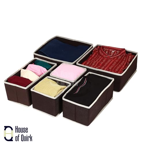 House of Quirk Foldable Cloth Storage Box Closet Dresser Drawer Organizer Cube Basket Bins Containers Divider with Drawers for Underwear, Bras, Socks, Ties, Scarves, Set of 6 (Brown) - Image 2