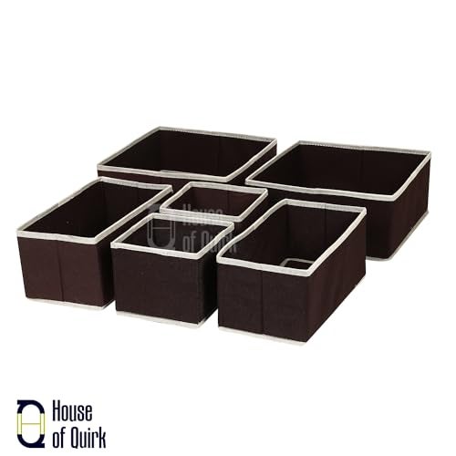House of Quirk Foldable Cloth Storage Box Closet Dresser Drawer Organizer Cube Basket Bins Containers Divider with Drawers for Underwear, Bras, Socks, Ties, Scarves, Set of 6 (Brown) - Image 5