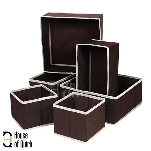 House of Quirk Foldable Cloth Storage Box Closet Dresser Drawer Organizer Cube Basket Bins Containers Divider with Drawers for Underwear, Bras, Socks, Ties, Scarves, Set of 6 (Brown) - Image 3