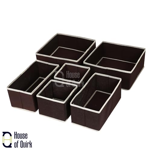 House of Quirk Foldable Cloth Storage Box Closet Dresser Drawer Organizer Cube Basket Bins Containers Divider with Drawers for Underwear, Bras, Socks, Ties, Scarves, Set of 6 (Brown) - Image 4
