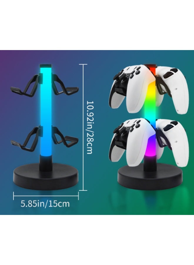 حامل سماعات رأس مع أوضاع إضاءة - إضاءة محيطة، حامل وحدة تحكم مكتبي - حامل سماعات رأس قابل للدوران مع خطاف وحدة تحكم قابل للفصل، مناسب لإكسسوارات سماعات رأس الكمبيوتر (أسود) - Image 4