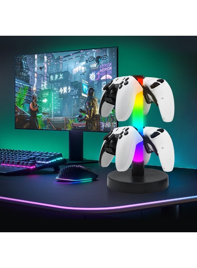 حامل سماعات رأس مع أوضاع إضاءة - إضاءة محيطة، حامل وحدة تحكم مكتبي - حامل سماعات رأس قابل للدوران مع خطاف وحدة تحكم قابل للفصل، مناسب لإكسسوارات سماعات رأس الكمبيوتر (أسود) - Image 2