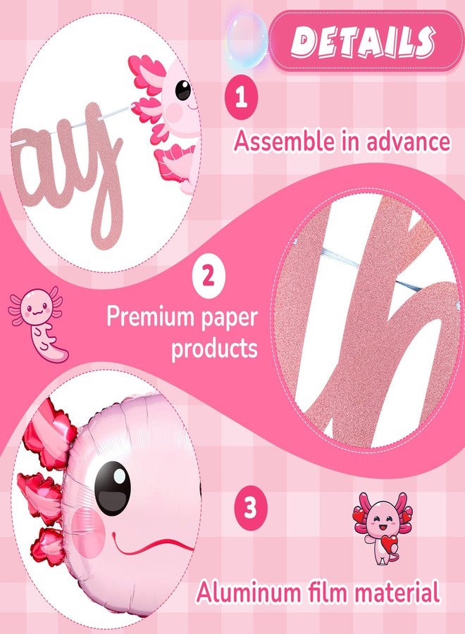 Trandraft 9 Pcs Axolotl Birthday Decorations Inflatable Party Supplies Include 4 Pcs Aluminum Foil Balloons 4 Round Balloons and 1 Axolotl Birthday Banner for Themed Party(Pink) - Image 3