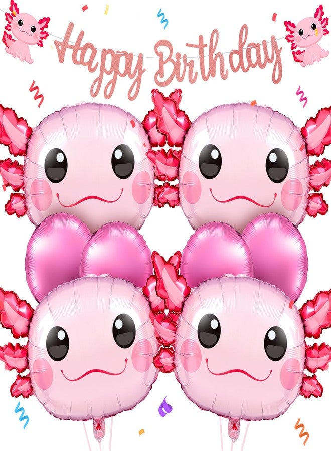 Trandraft 9 Pcs Axolotl Birthday Decorations Inflatable Party Supplies Include 4 Pcs Aluminum Foil Balloons 4 Round Balloons and 1 Axolotl Birthday Banner for Themed Party(Pink) - Image 1