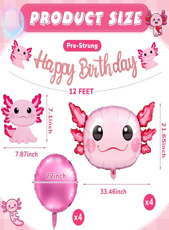 Trandraft 9 Pcs Axolotl Birthday Decorations Inflatable Party Supplies Include 4 Pcs Aluminum Foil Balloons 4 Round Balloons and 1 Axolotl Birthday Banner for Themed Party(Pink) - Image 2
