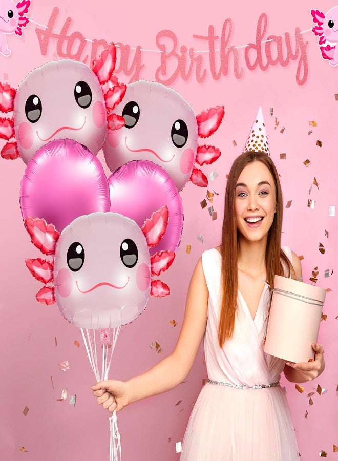Trandraft 9 Pcs Axolotl Birthday Decorations Inflatable Party Supplies Include 4 Pcs Aluminum Foil Balloons 4 Round Balloons and 1 Axolotl Birthday Banner for Themed Party(Pink) - Image 4