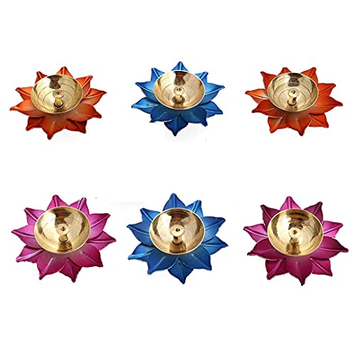 Sanvatsar Metal Diya Lotus Design Set of 6 Oil lamp Deepak, Navaratri Gift Diwali Gift Corporate Gift Home Decor Item in Diwali Pooja - Image 1