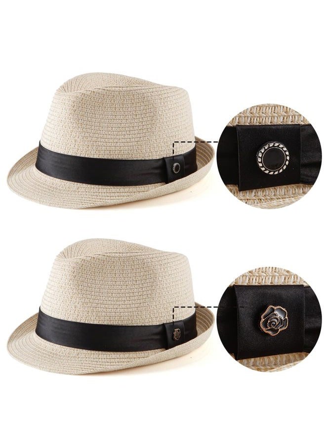 LADYBRO Straw Fedora Hat Mens Fedoras Hats for Men Trilby Hat Sun Hat Panama Hat Beige - Image 3