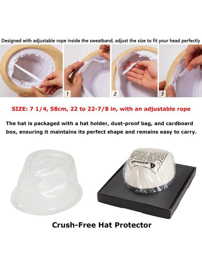 LADYBRO Straw Fedora Hat Mens Fedoras Hats for Men Trilby Hat Sun Hat Panama Hat Beige - Image 2