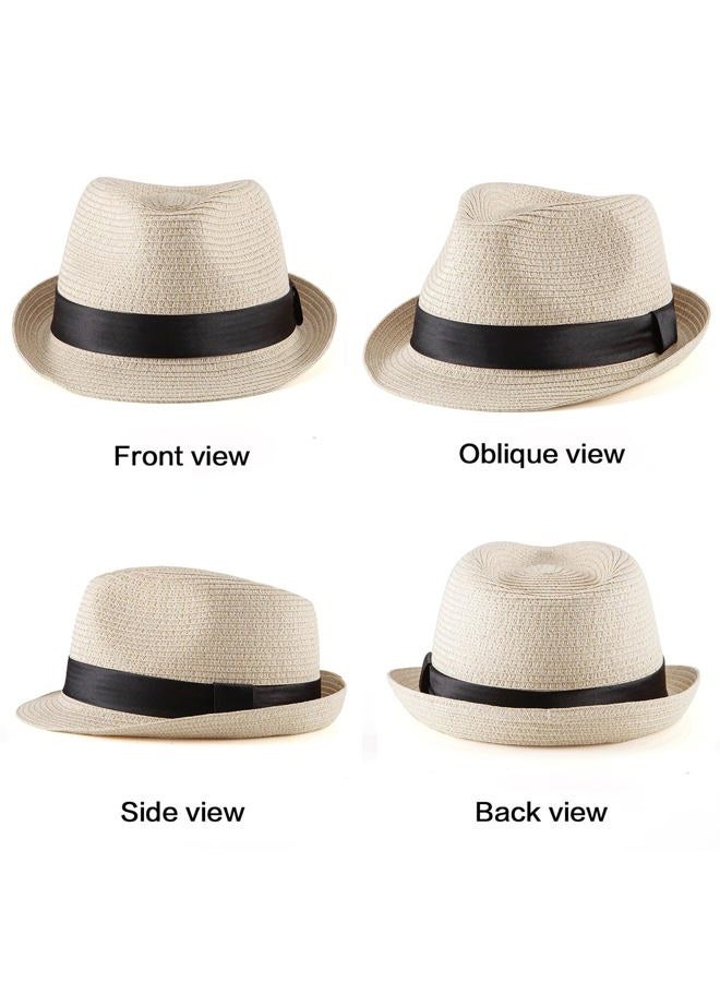 LADYBRO Straw Fedora Hat Mens Fedoras Hats for Men Trilby Hat Sun Hat Panama Hat Beige - Image 4