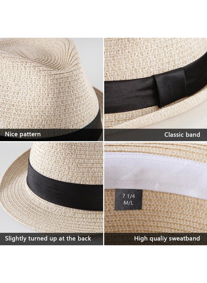 LADYBRO Straw Fedora Hat Mens Fedoras Hats for Men Trilby Hat Sun Hat Panama Hat Beige - Image 5