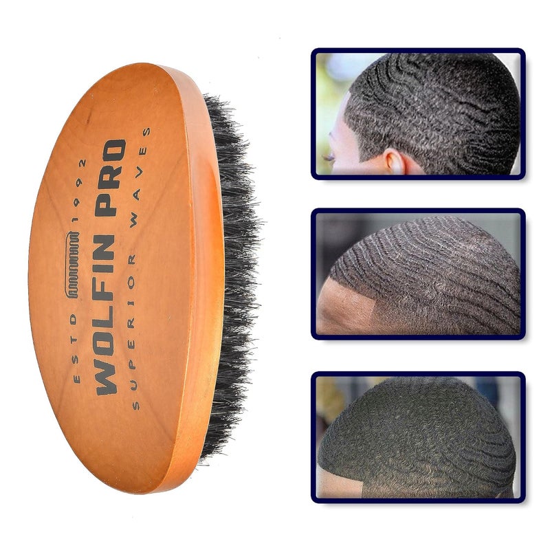 Wolfin Pro Premium Curved 360 Wave Brush 100 Natural Schima Superba Wood with Reinforced Pure Black Medium Boar Hair Bristle  Perfect for Wolfing Creating 360 Layer Hair Waves Cultivating Beards