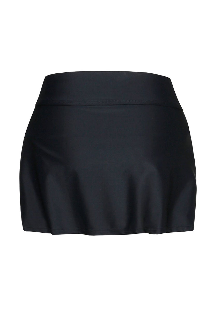 REKITA Women Swim Skirt Solid Color Waistband Skort Bikini Bottom Black Medium - Image 5