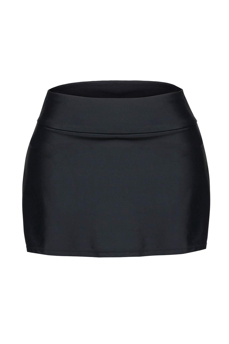 REKITA Women Swim Skirt Solid Color Waistband Skort Bikini Bottom Black Medium - Image 4