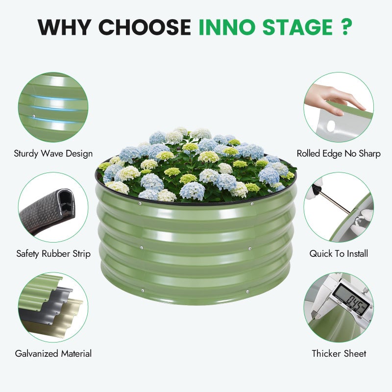 INNO STAGE INNO STAG 3 Pcs Round Galvanized Raised Garden Bed â€” 2Ã—2Ã—1ft Planter Box Outdoor Raised Beds Kit for Gardening Vegetables, Fruits, Herbs, and Flowers, Olive Green - Image 3