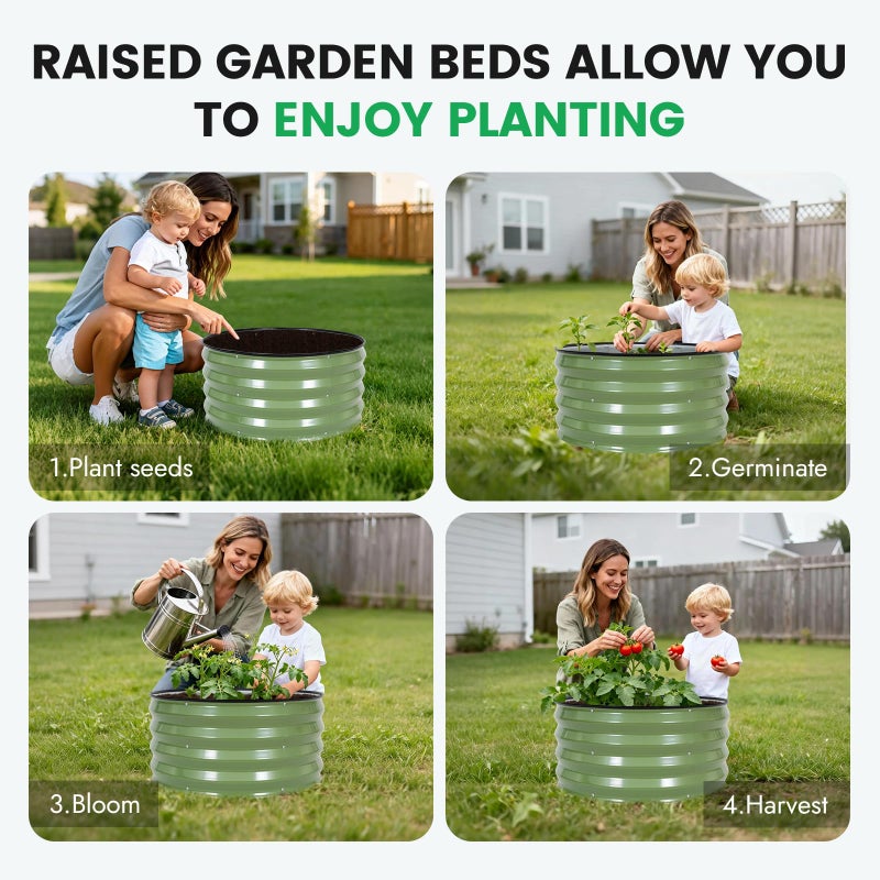 INNO STAGE INNO STAG 3 Pcs Round Galvanized Raised Garden Bed â€” 2Ã—2Ã—1ft Planter Box Outdoor Raised Beds Kit for Gardening Vegetables, Fruits, Herbs, and Flowers, Olive Green - Image 4