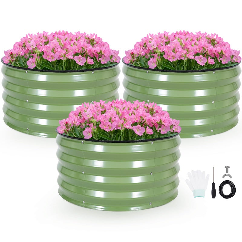 INNO STAGE INNO STAG 3 Pcs Round Galvanized Raised Garden Bed â€” 2Ã—2Ã—1ft Planter Box Outdoor Raised Beds Kit for Gardening Vegetables, Fruits, Herbs, and Flowers, Olive Green - Image 1