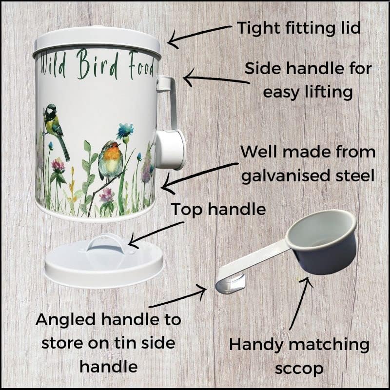Evanmore Wild Bird Food Storage Tin Garden Birds Seed Feed Metal Container 4L (2kg) Canister With Scoop Handle Gift Box Bird Seed Storage Tin - Image 5
