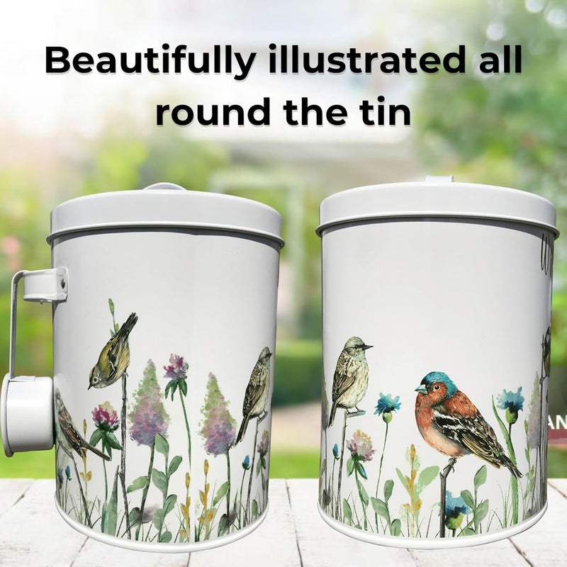 Evanmore Wild Bird Food Storage Tin Garden Birds Seed Feed Metal Container 4L (2kg) Canister With Scoop Handle Gift Box Bird Seed Storage Tin - Image 4