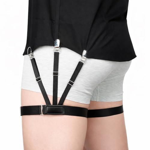 MINNESOTA Shirt Stays for Men Belt Upgrade Adjustable Elastic Garter Military Shirts Holder with Non-slip Locking Clamps, Men Shirt Suspenders, Shirts Tucker Belt (Free Size, Black, 1 Pair) - Image 1